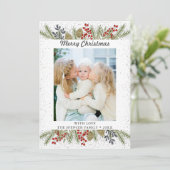 Silver Glitter Holly Berries kerstfoto Feestdagenkaart (Staand voorkant)