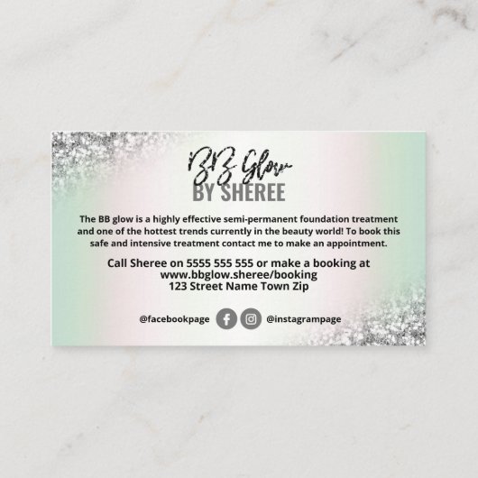 Silver Glitter Holographic BB Glow Treatment Visitekaartje (Achterkant)