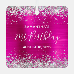 Silver Glitter Hot Pink Folie 21e verjaardag Metalen Ornament
