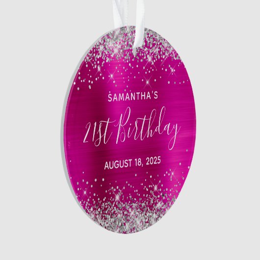 Silver Glitter Hot Pink Folie 21e verjaardag Ornament (voorkant)