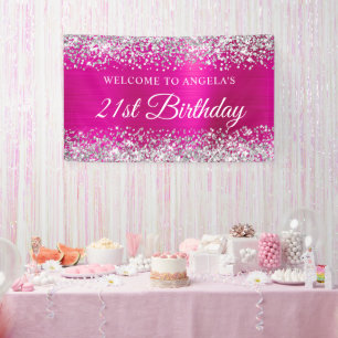 Silver Glitter Hot Pink Folie 21st Birthday Welkom Spandoek