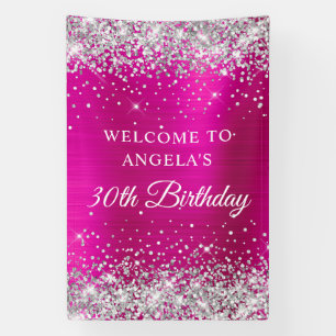 Silver Glitter Hot Pink Folie 30e Verjaardag V Spandoek