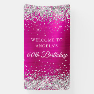 Silver Glitter Hot Pink Folie 60e Verjaardag V Spandoek