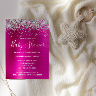 Silver Glitter Hot Pink Folie Baby shower Kaart