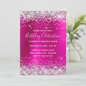 Silver Glitter Hot Pink Folie Birthday Celebration Kaart (Staand voorkant)