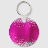 Silver Glitter Hot Pink Folie Fancy Monogram Sleutelhanger (Achterkant)