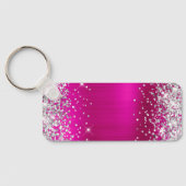 Silver Glitter Hot Pink Folie Fancy Monogram Sleutelhanger (Achterkant)