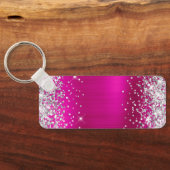 Silver Glitter Hot Pink Folie Fancy Monogram Sleutelhanger (Achterkant)