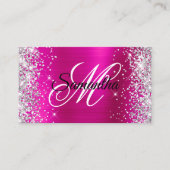 Silver Glitter Hot Pink Folie Fancy Monogram Visitekaartje (Voorkant)