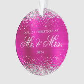 Silver Glitter Hot Pink Folie Onze 1e kerst Ornament (voorkant)