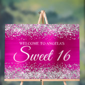 Silver Glitter Hot Pink Folie Sweet 16 Acryl Bord (Neutraal)