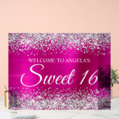 Silver Glitter Hot Pink Folie Sweet 16 Acryl Bord (Huwelijk)