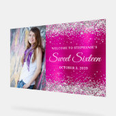 Silver Glitter Hot Pink Folie Sweet Sixteen Groot Acryl Bord (Hoek)
