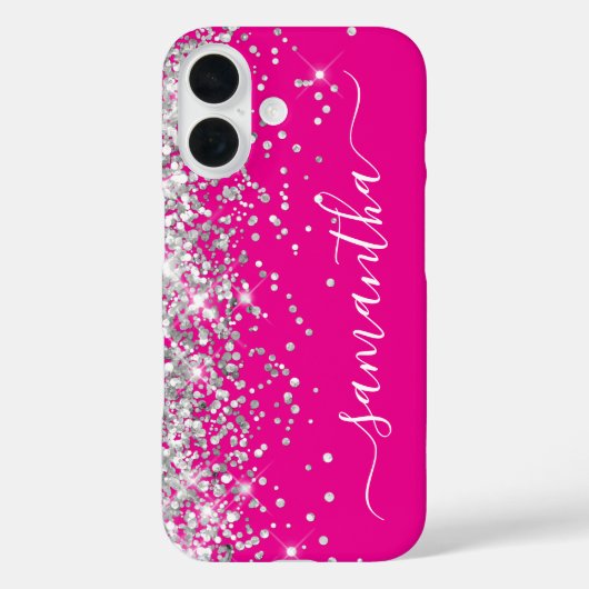 Silver Glitter Hot Pink Girly Signature Case-Mate iPhone Case (Achterkant)