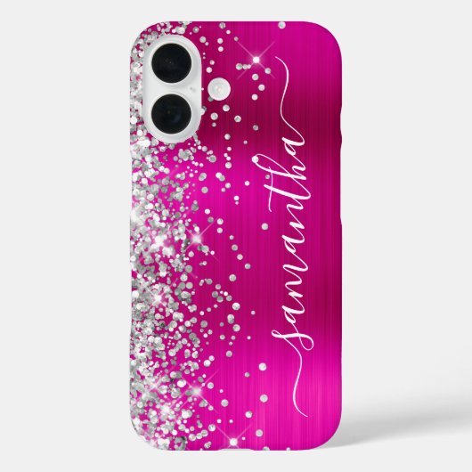 Silver Glitter Hot Pink Metallic Girly Signature Case-Mate iPhone Case (Achterkant)