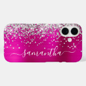 Silver Glitter Hot Pink Metallic Girly Signature Case-Mate iPhone Case (Achterkant (horizontaal))