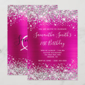 Silver Glitter Hot Pink Monogram 21e verjaardag Kaart (Voorkant / Achterkant)
