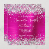 Silver Glitter Hot Pink Monogrammed 21st Birthday Kaart (Voorkant / Achterkant)
