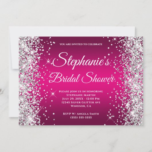 Silver Glitter Hot Pink Ombre Fancy Monogram Kaart (Voorkant)