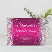 Silver Glitter Hot Pink Ombre Fancy Monogram Kaart (Staand voorkant)