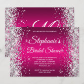 Silver Glitter Hot Pink Ombre Fancy Monogram Kaart (Voorkant / Achterkant)