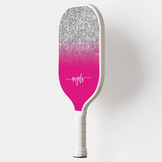 Silver Glitter Hot Pink Ombre Naam Pickleball Paddle (Links)