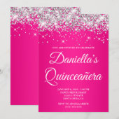 Silver Glitter Hot Pink Ombre Quinceañera Kaart (Voorkant / Achterkant)
