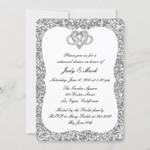 Silver Glitter Infinity Heart Rehearsal Dinner Kaart