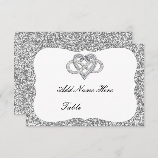 Silver Glitter Infinity Heart Table Place Card Kaart (Voorkant / Achterkant)
