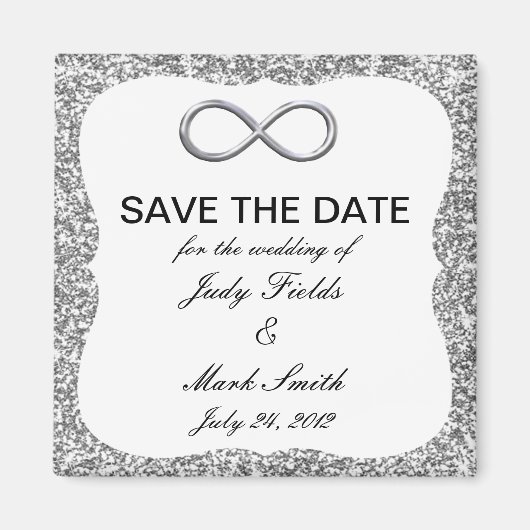 Silver Glitter Infinity Save the Date Magnet Magneet (Voorkant)