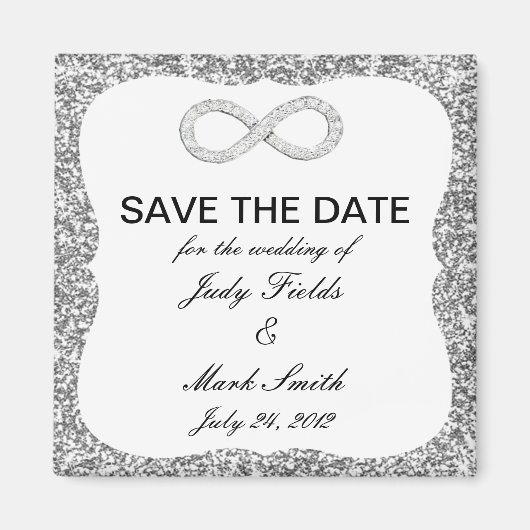 Silver Glitter Infinity Save the Date Magnet Magneet (Voorkant)