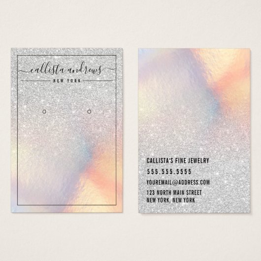 Silver Glitter Iridescent Earring Display Kaart (Voorkant /achterkant)