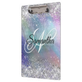 Silver Glitter Iridescent Folie Fancy Monogrammen Klembord (Links)