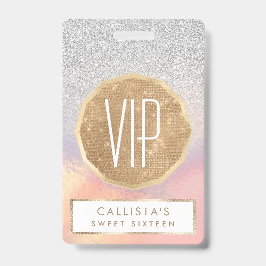 Silver Glitter Iridescent Holographic Gradient Badge (Voorzijde)