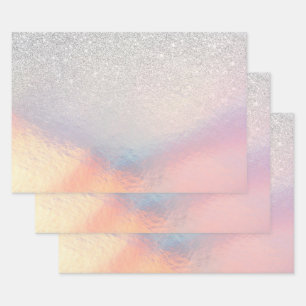 Silver Glitter Iridescent Holographic Gradient Inpakpapier Vel
