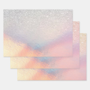 Silver Glitter Iridescent Holographic Gradient Inpakpapier Vel