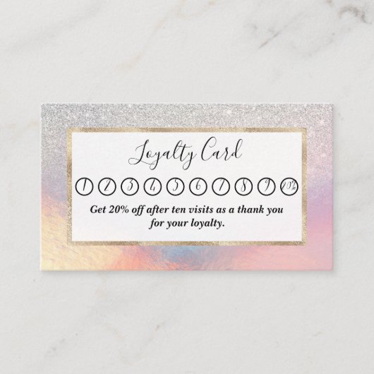 Silver Glitter Iridescent Holographic Gradient Klantenkaartje (Voorkant)