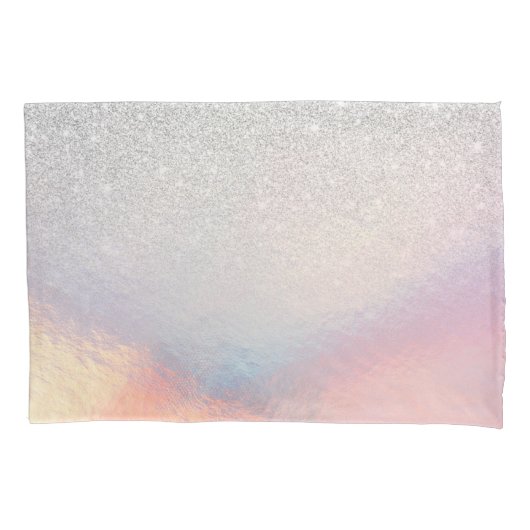 Silver Glitter Iridescent Holographic Gradient Kussensloop (Voorkant)