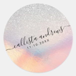 Silver Glitter Iridescent Holographic Gradient Ronde Sticker