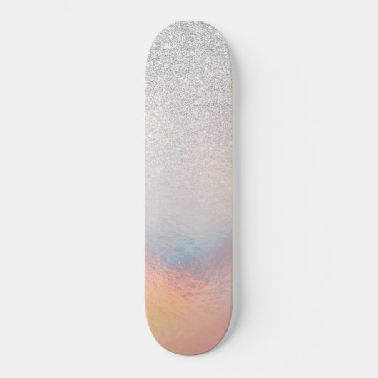 Silver Glitter Iridescent Holographic Gradient Skateboard (Voorkant)