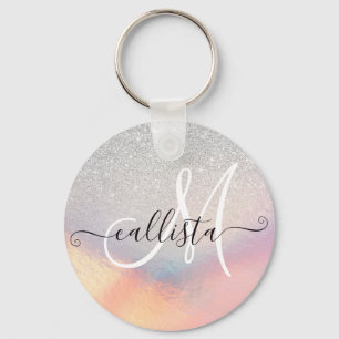 Silver Glitter Iridescent Holographic Gradient Sleutelhanger