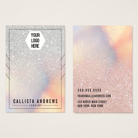 Silver Glitter Iridescent Kettingen display Visitekaartje (Voorkant /achterkant)