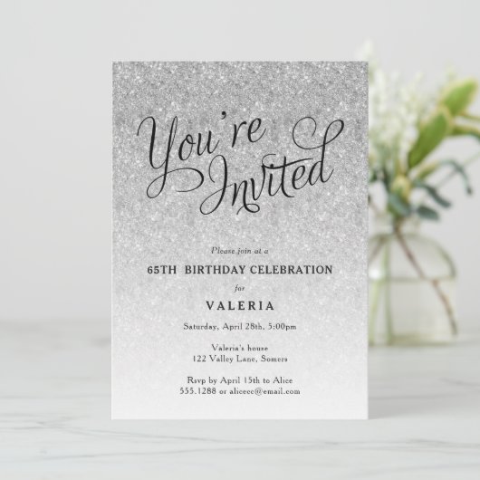 Silver Glitter Je bent uitgenodigd Partij Kaart (Staand voorkant)