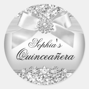 Silver Glitter & Jewel Bow Sticker