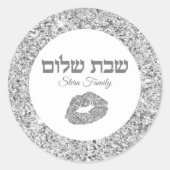 Silver Glitter Kiss Jewish Hebrew Shabbat Shalom Ronde Sticker (Voorkant)