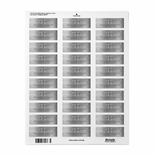 Silver Glitter & Large Monogram, Black Script Name Etiket (Full Sheet)