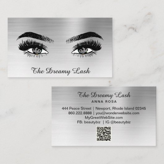*~* SILVER Glitter Lashes QR Brows Extensions Visitekaartje (Voorkant / Achterkant)