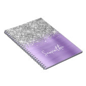Silver Glitter Lavendel Glam Script naam Notitieboek (Rechterzijde)