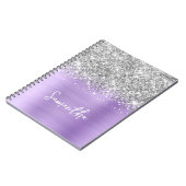 Silver Glitter Lavendel Glam Script naam Notitieboek (Linkerzijde)