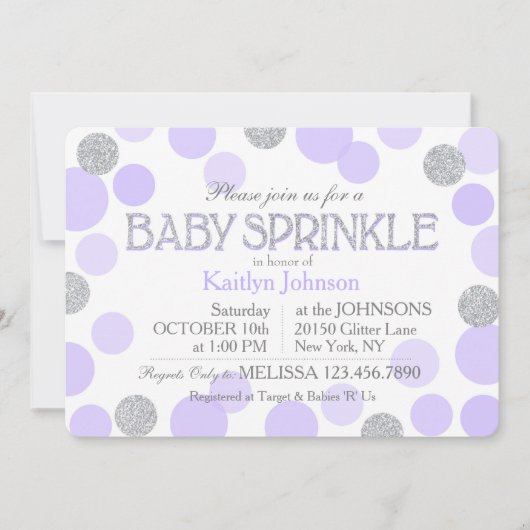 Silver Glitter Lavender Scattered Stippen Baby sho Kaart (Voorkant)